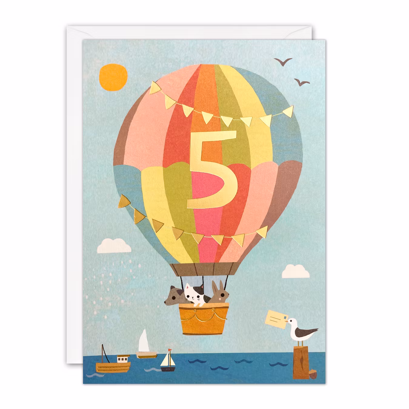 Dubbelt kort med kuvert - Ballonger 5 år (Fraktfritt)