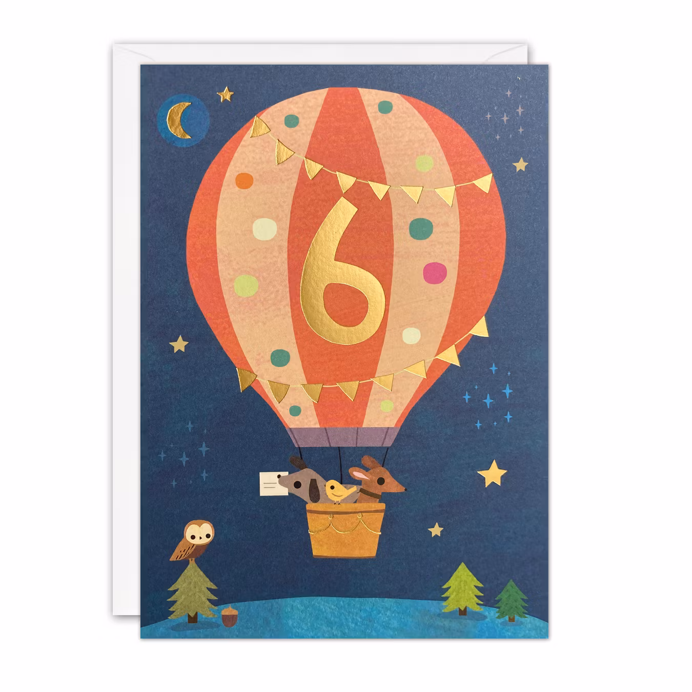 Dubbelt kort med kuvert - Ballonger 6 år (Fraktfritt)