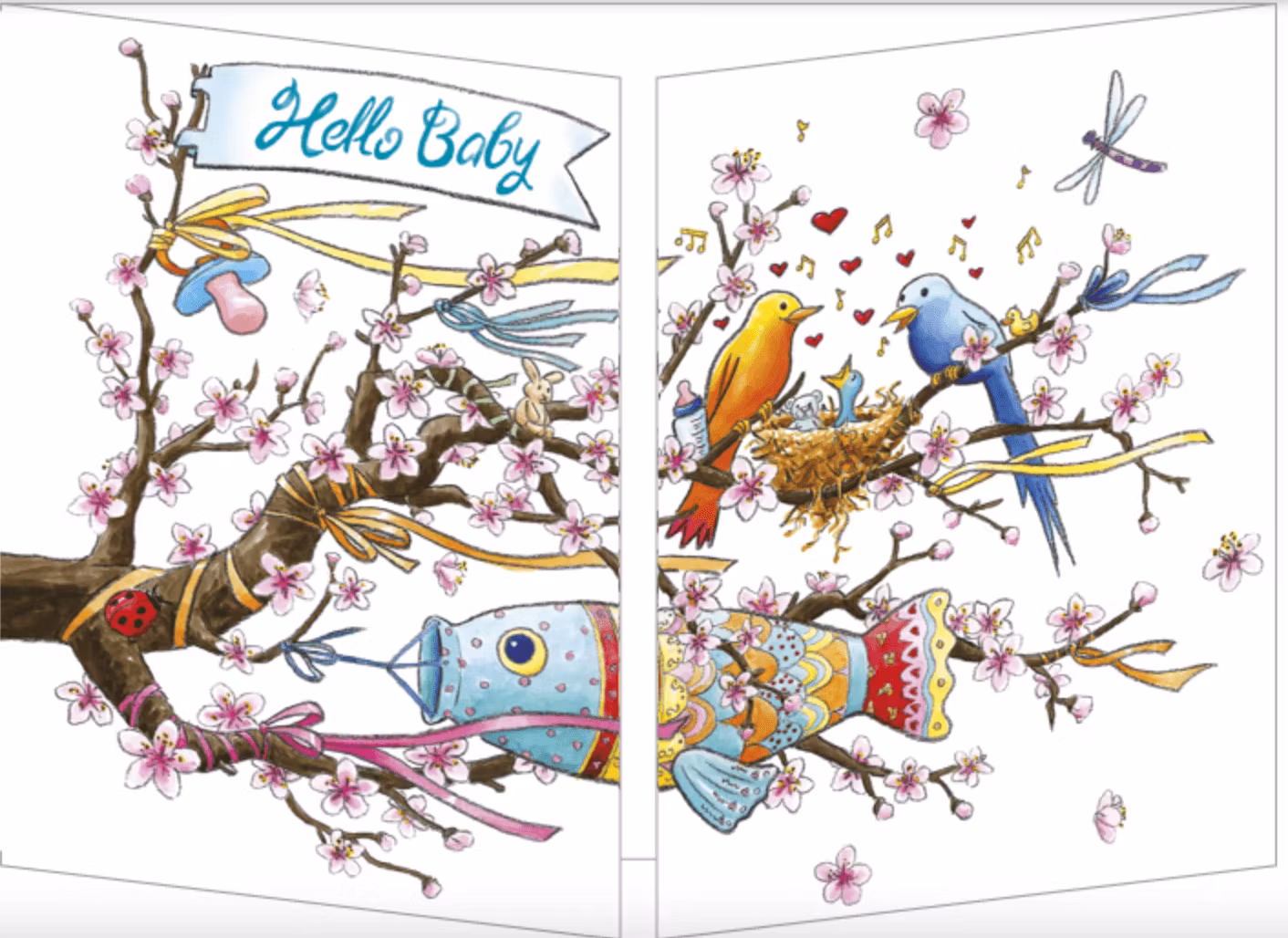 Överraskningskort utan kuvert - Hello baby (Fraktfritt)