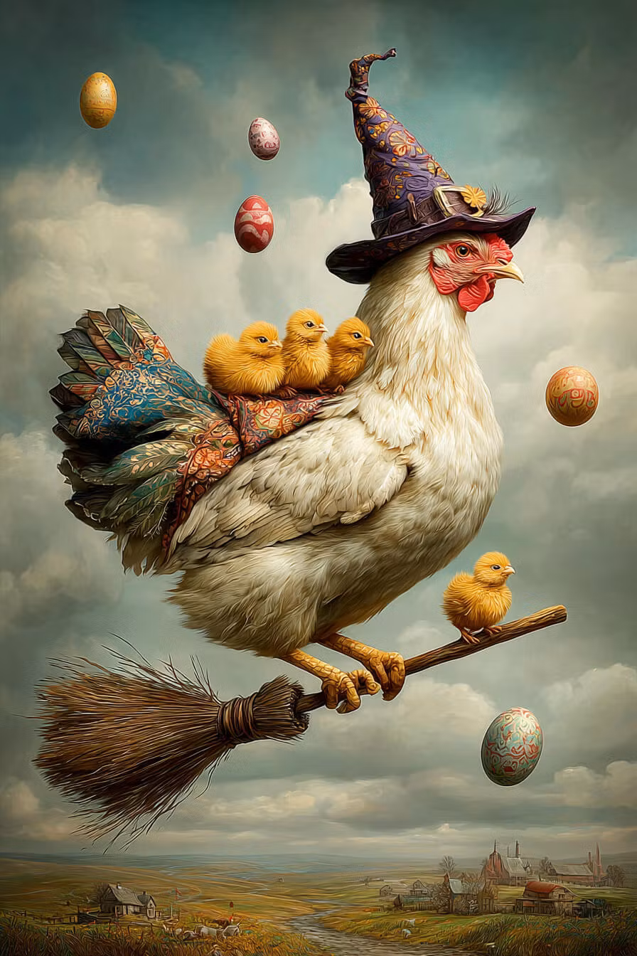 Enkelt Påskkort - Hönans resa till blåkulla (Fraktfritt)