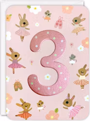 Dubbelt kort med kuvert - 3 år - Ballerina kaniner (Fraktfritt)