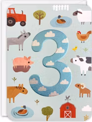 Dubbelt kort med kuvert - 3 år - Livet på landet (Fraktfritt)