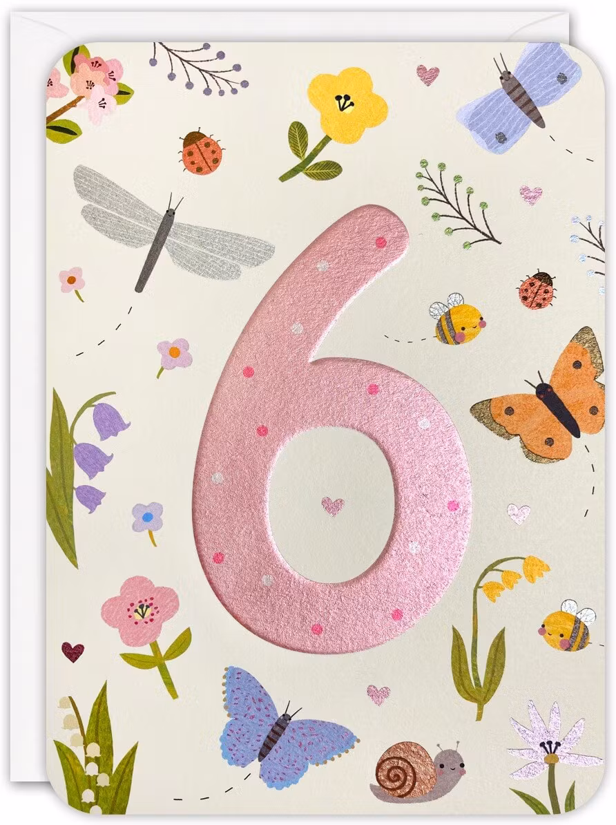 Dubbelt kort med kuvert - 6 år Fjärilar (Fraktfritt)