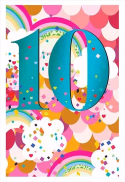 Dubbelt kort med kuvert - 10 år - Regnbågar (Fraktfritt)