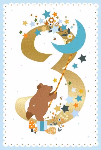 Dubbelt kort med kuvert - Tredje, blå, födelsedagen (Fraktfritt)