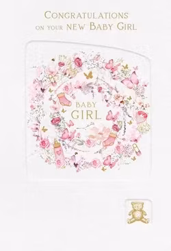 Dubbelt kort med kuvert - Rosa babygrattis  (Fraktfritt)