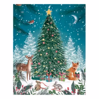 Adventskalender A4 med kuvert - Skogens djur vid julgranen (Fraktfritt)