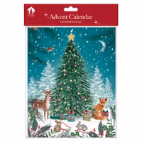 Adventskalender A4 med kuvert - Skogens djur vid julgranen (Fraktfritt)
