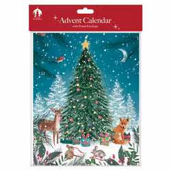 Adventskalender A4 med kuvert - Skogens djur vid julgranen (Fraktfritt)