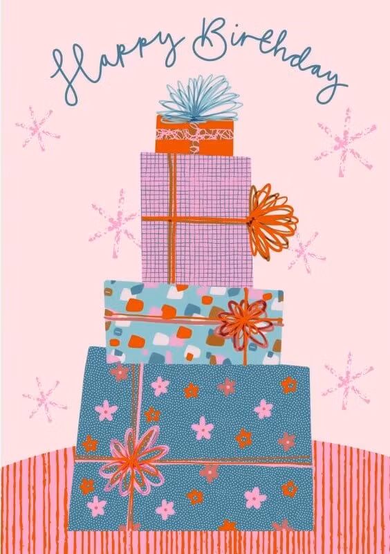 Dubbelt kort med kuvert - Födelsedagspaket (Fraktfritt)