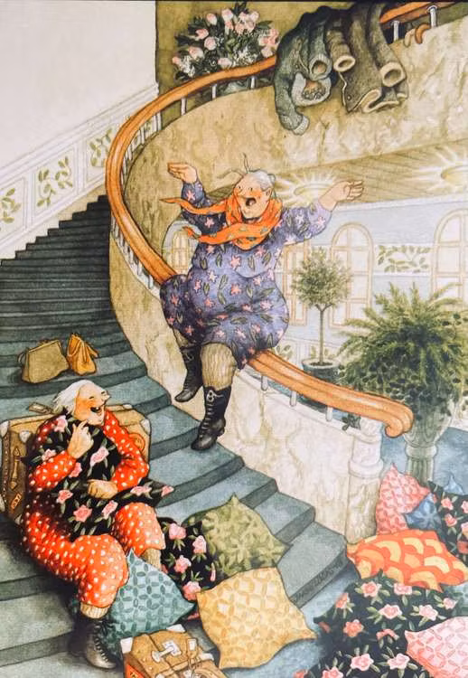 Enkelt Kort - Lyckliga damer - Åka ledstång (Fraktfritt)