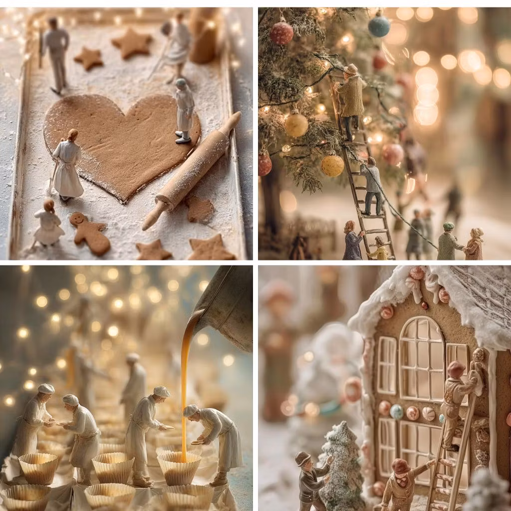 Förpackning med flera julkort - Jul i miniatyr (8 kort med kuvert)