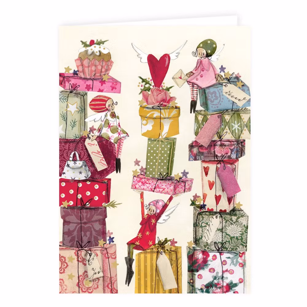 Julkort med kuvert - Julklapparna - Guld (Fraktfritt)