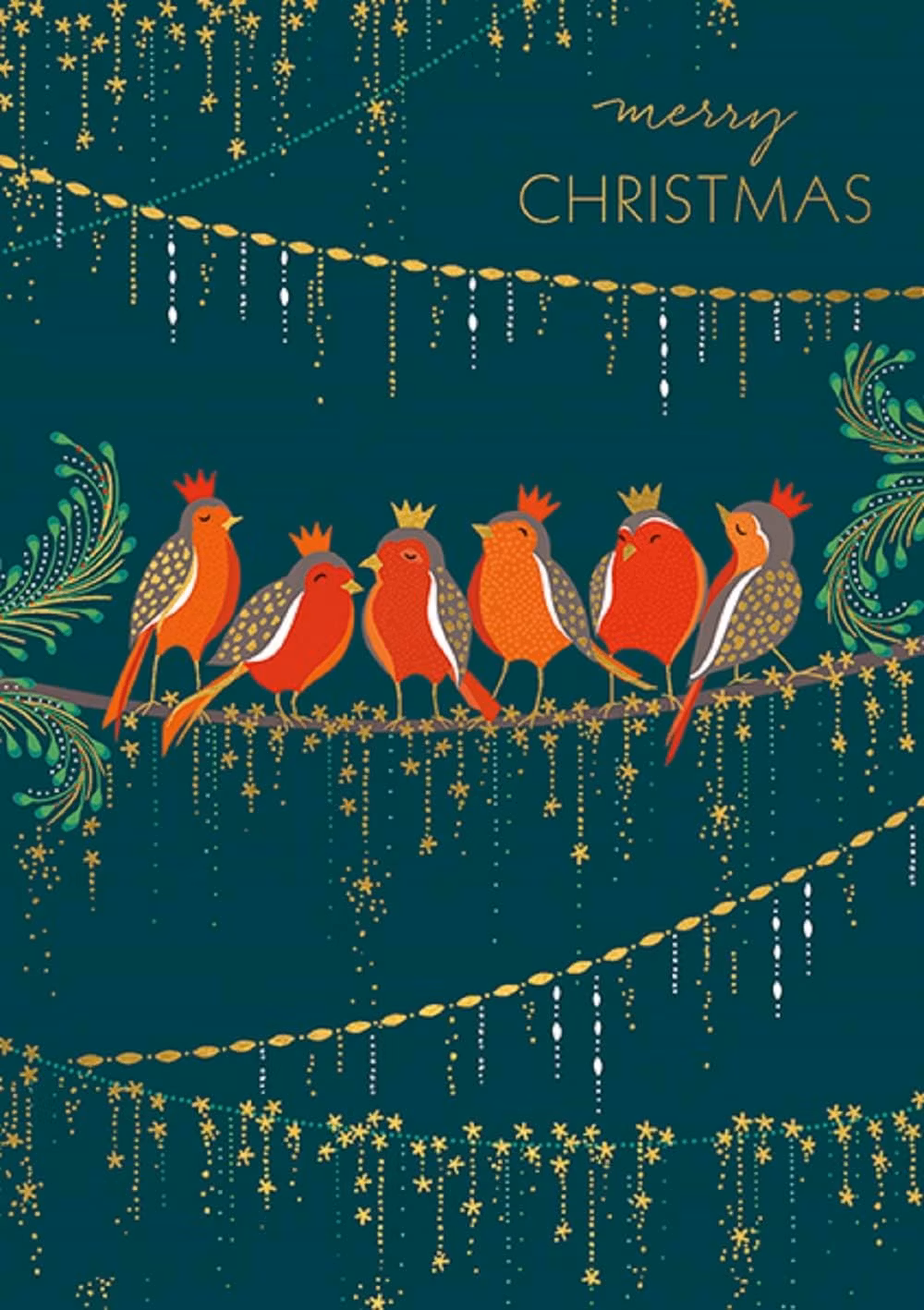 Dubbelt julkort med kuvert - Fåglar på gren (Fraktfritt)