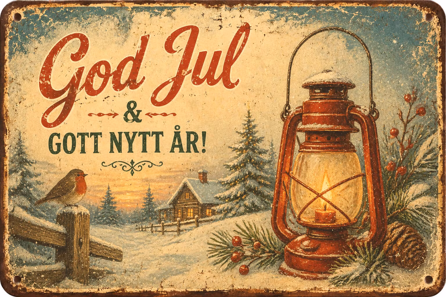 Enkelt julkort utan kuvert - Julens lykta (Fraktfritt)