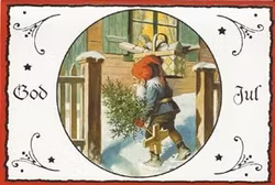 Dubbelt julkort - Tomten med granen (Fraktfritt)