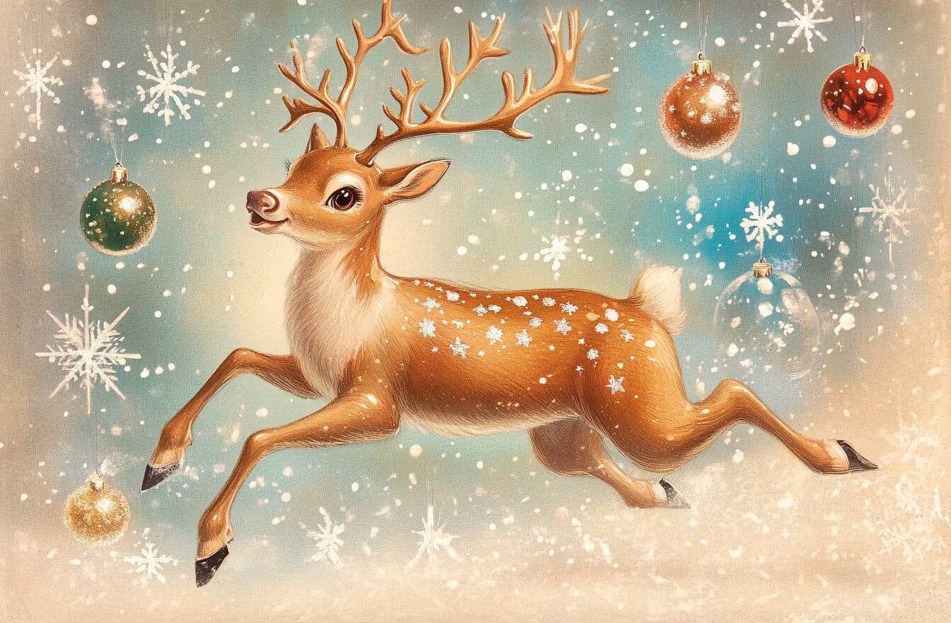 Enkelt julkort utan kuvert - Nostalgisk ren (Fraktfritt)