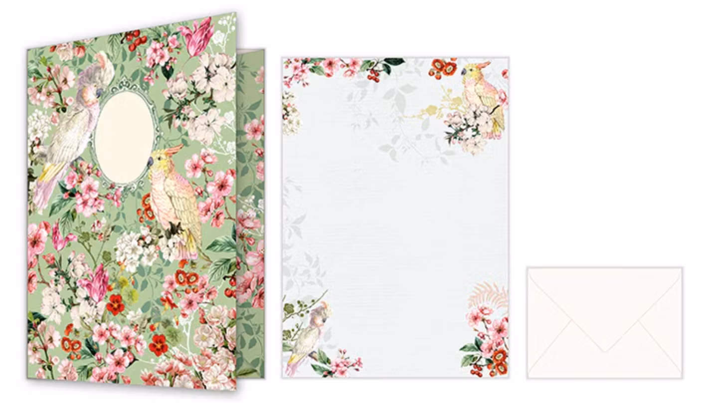 Skrivset med Brevpapper och Kuvert - Kakaduor