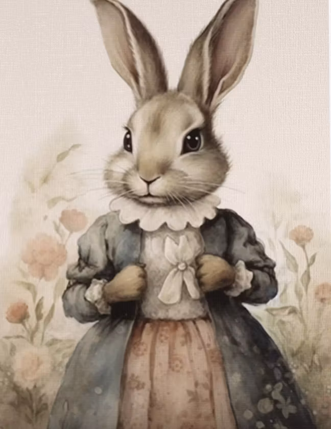 Dubbelt kort med kuvert - Kanin i blå rock (Fraktfritt)