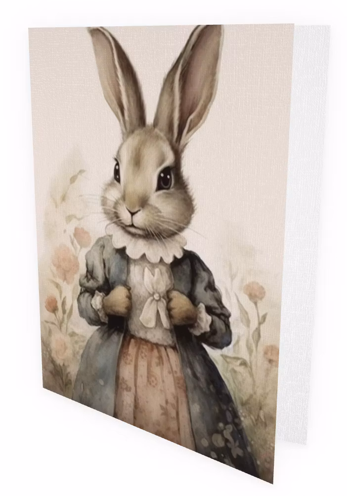 Dubbelt kort med kuvert - Kanin i blå rock (Fraktfritt)