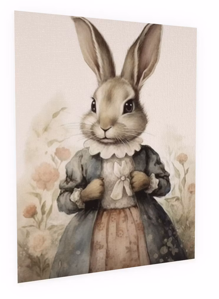 Dubbelt kort med kuvert - Kanin i blå rock (Fraktfritt)