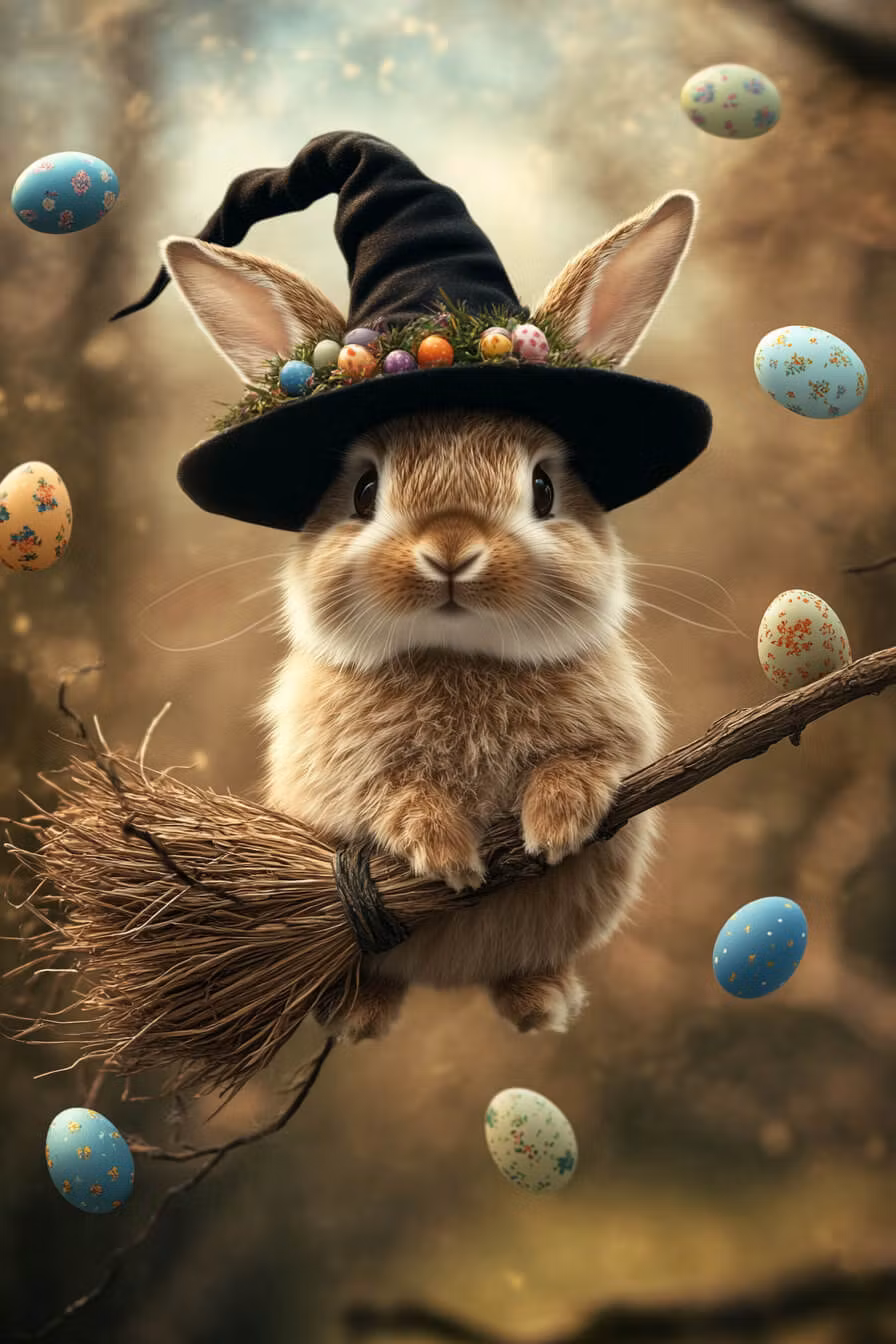 Enkelt Påskkort - Kaninen på kvasten (Fraktfritt)