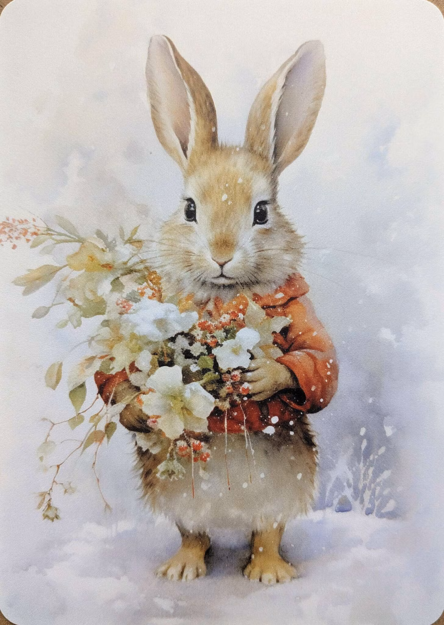 Enkelt vinterkort - Kaninens vinterblommor (Fraktfritt)