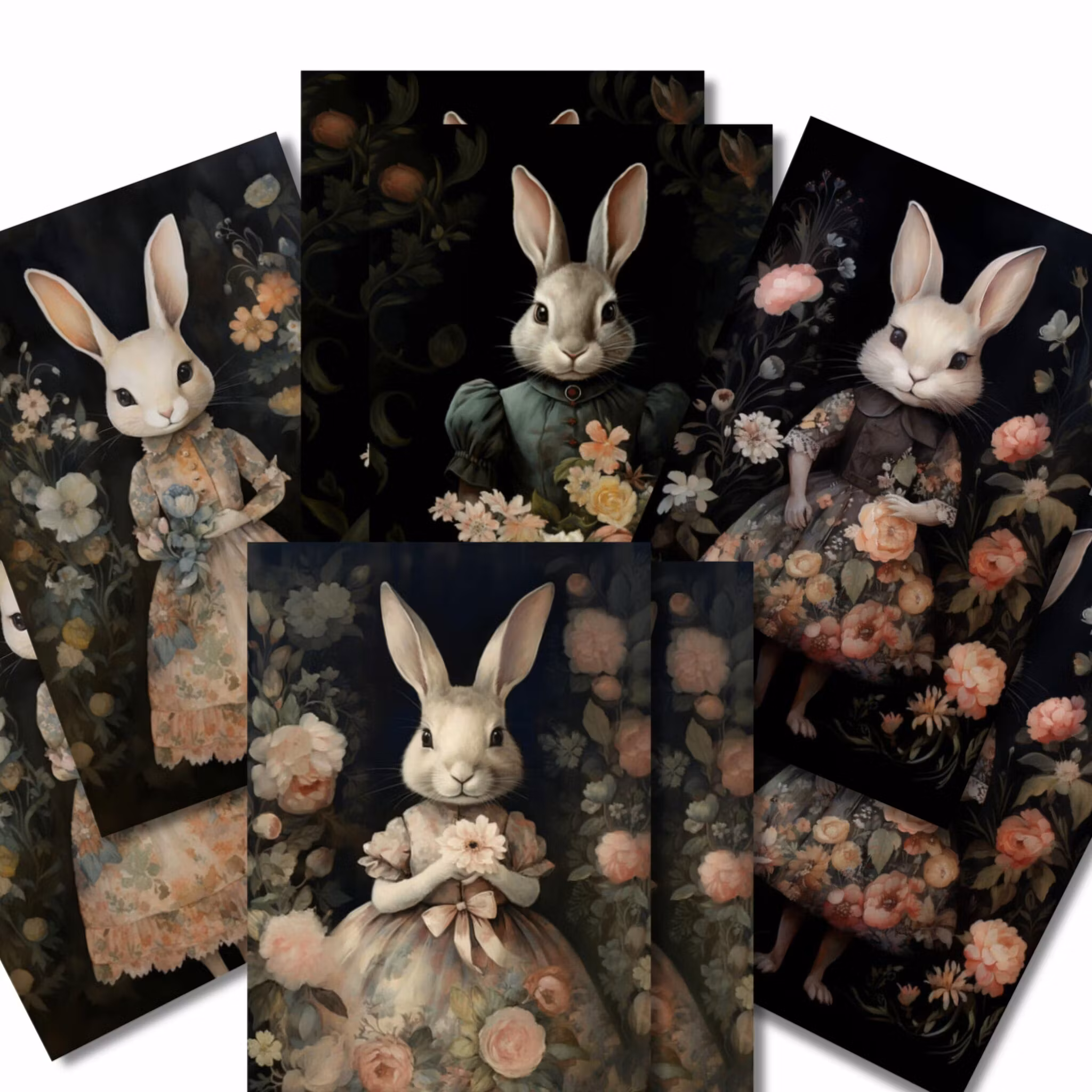 Flera enkla kort (8 stycken) - Dramatiska kaniner (Fraktfritt)