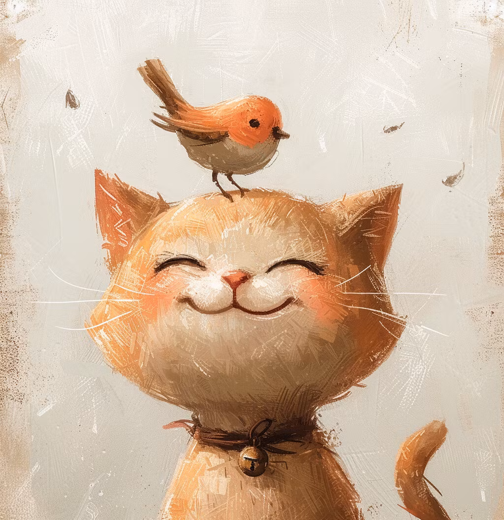 Litet kort utan kuvert - Katten och fågeln (Fraktfritt)