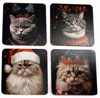 Glasunderlägg - Katter i julkläder