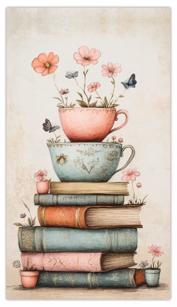 Magnet - Böcker, koppar och blommor (Fraktfritt)