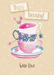 Dubbelt kort med kuvert - Tekoppar i hög (Fraktfritt)