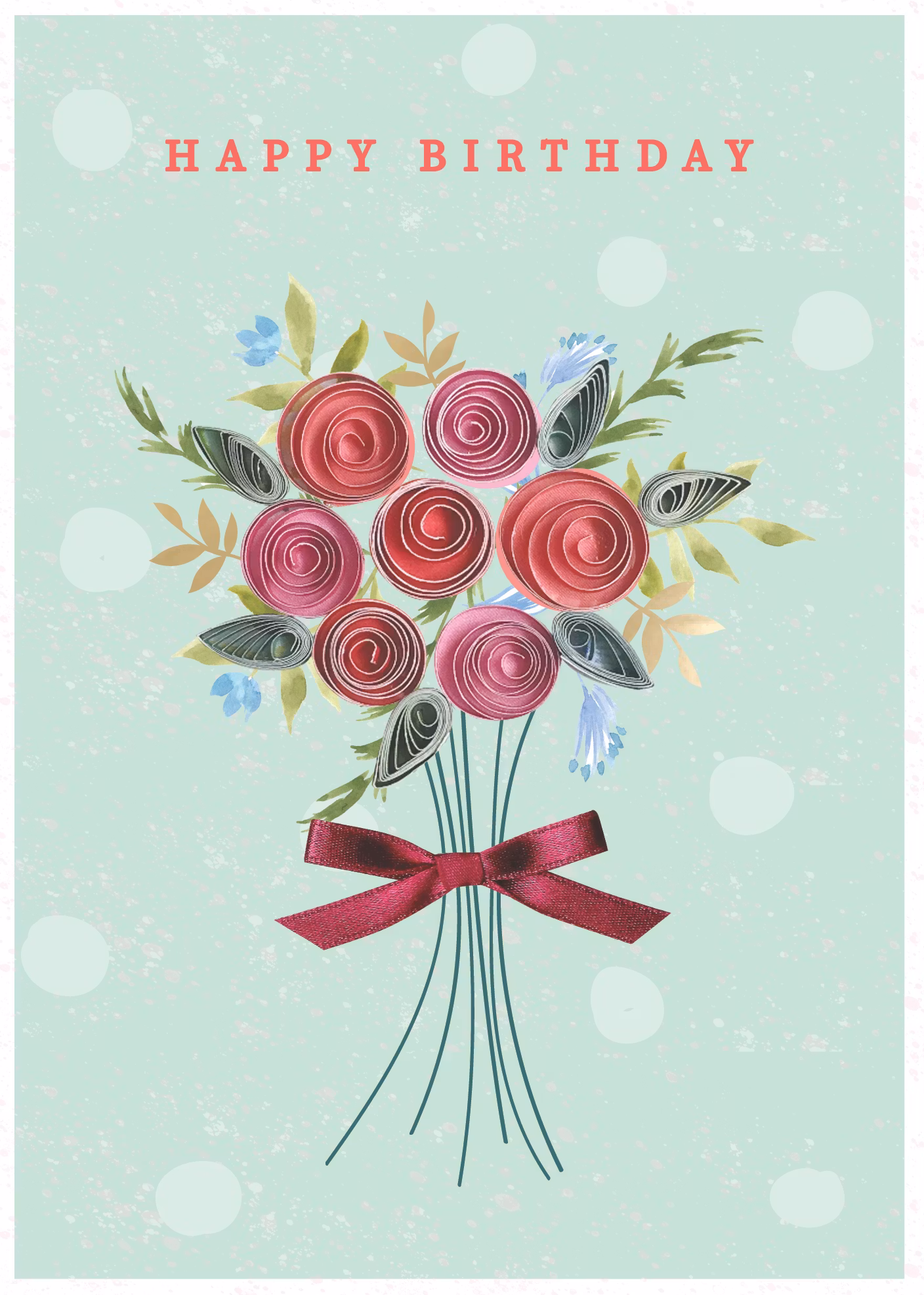 Dubbelt kort (3D) med kuvert - Snurriga rosor (Fraktfritt)