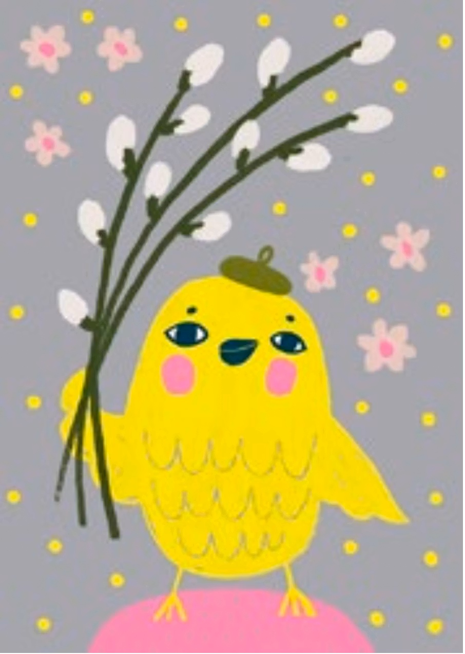 Påskkort med kuvert - Kyckling med vide (Fraktfritt)