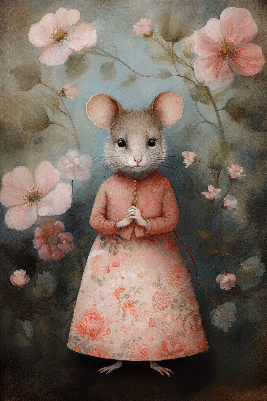 Enkelt Kort - Mus bland blommor (Fraktfritt)