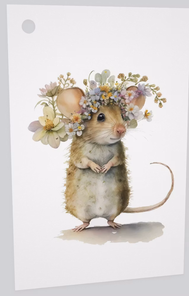 Litet kort utan kuvert - Musen med blomsterkransen (Fraktfritt)