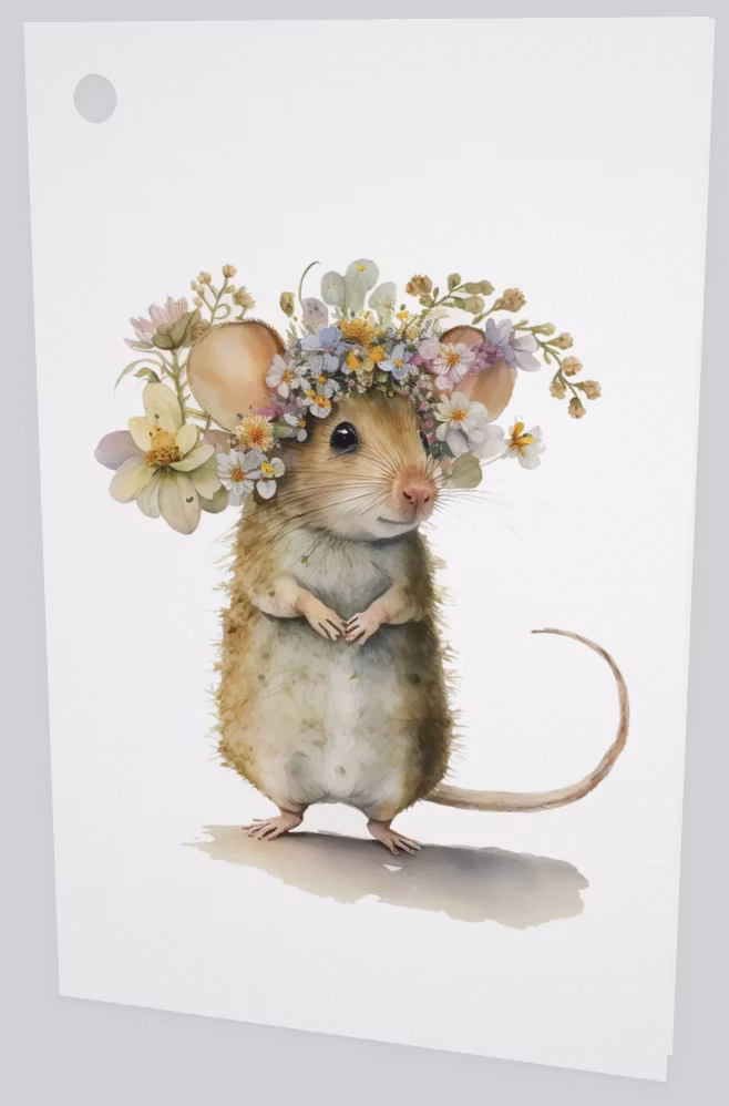 Litet kort utan kuvert - Musen med blomsterkransen (Fraktfritt)