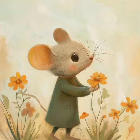 Litet kort utan kuvert - Mus med blomma (Fraktfritt)