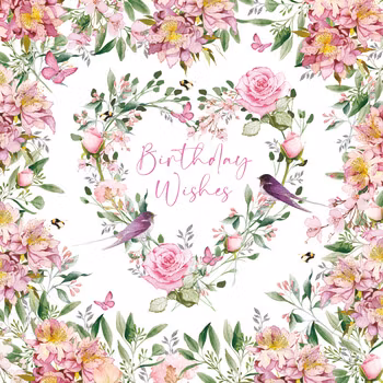 Dubbelt kort med kuvert - Blomstrande födelsedagshjärta (Fraktfritt)