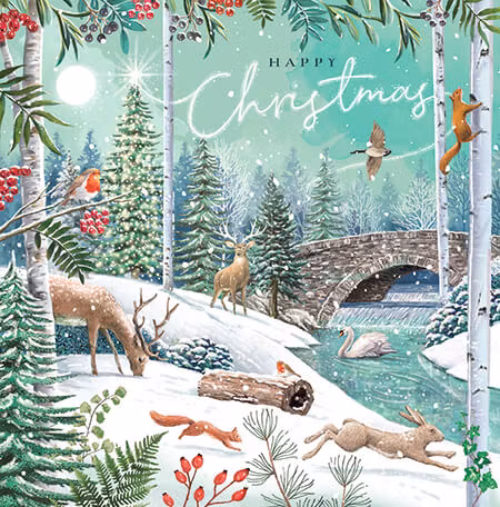 Förpackning med flera lyxiga julkort (12 stycken) - Skogsmarkens jul