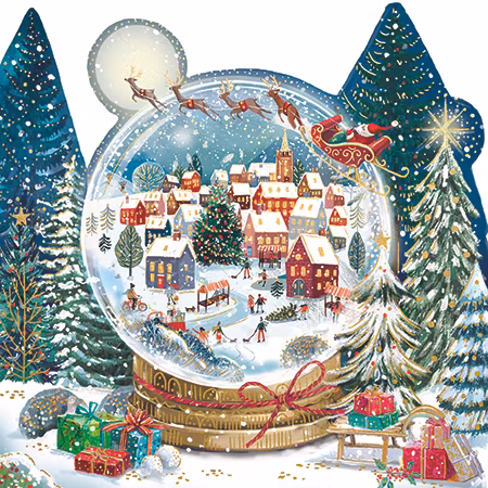 Förpackning med flera lyxiga julkort (10 stycken) - Snöglobsmagi