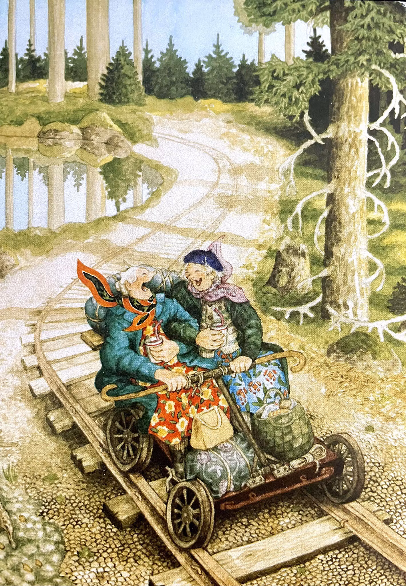 Enkelt Kort - Lyckliga damer - Åka dressin  (Fraktfritt)