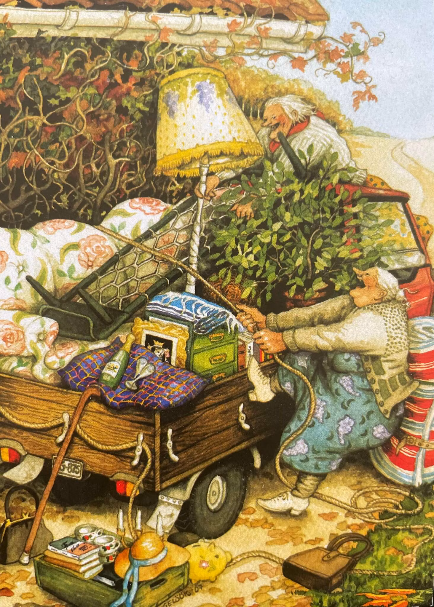 Lyckliga damer - Flytten - Vykort (Fraktfritt)