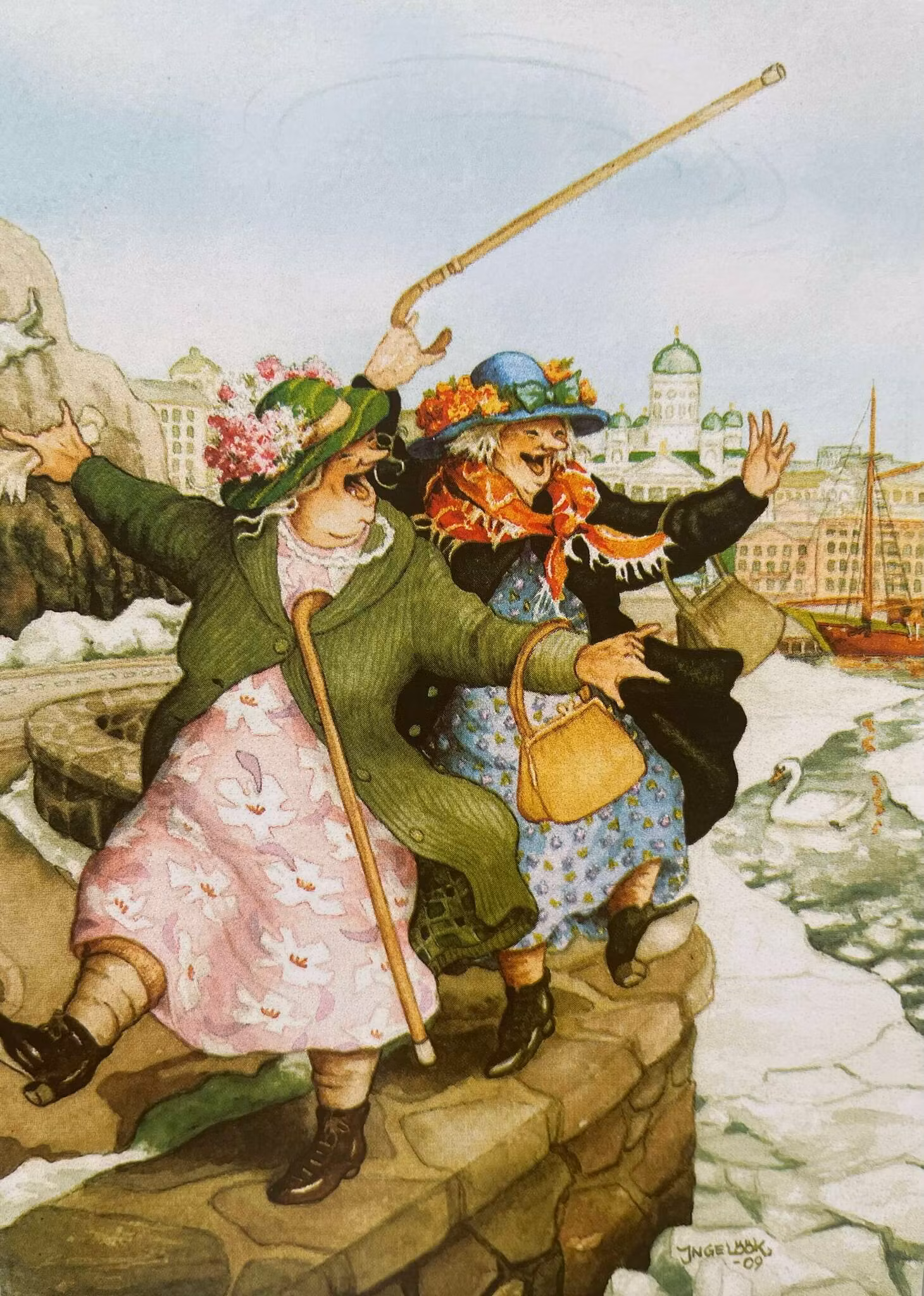 Enkelt Kort - Lyckliga damer - På kajen (Fraktfritt)