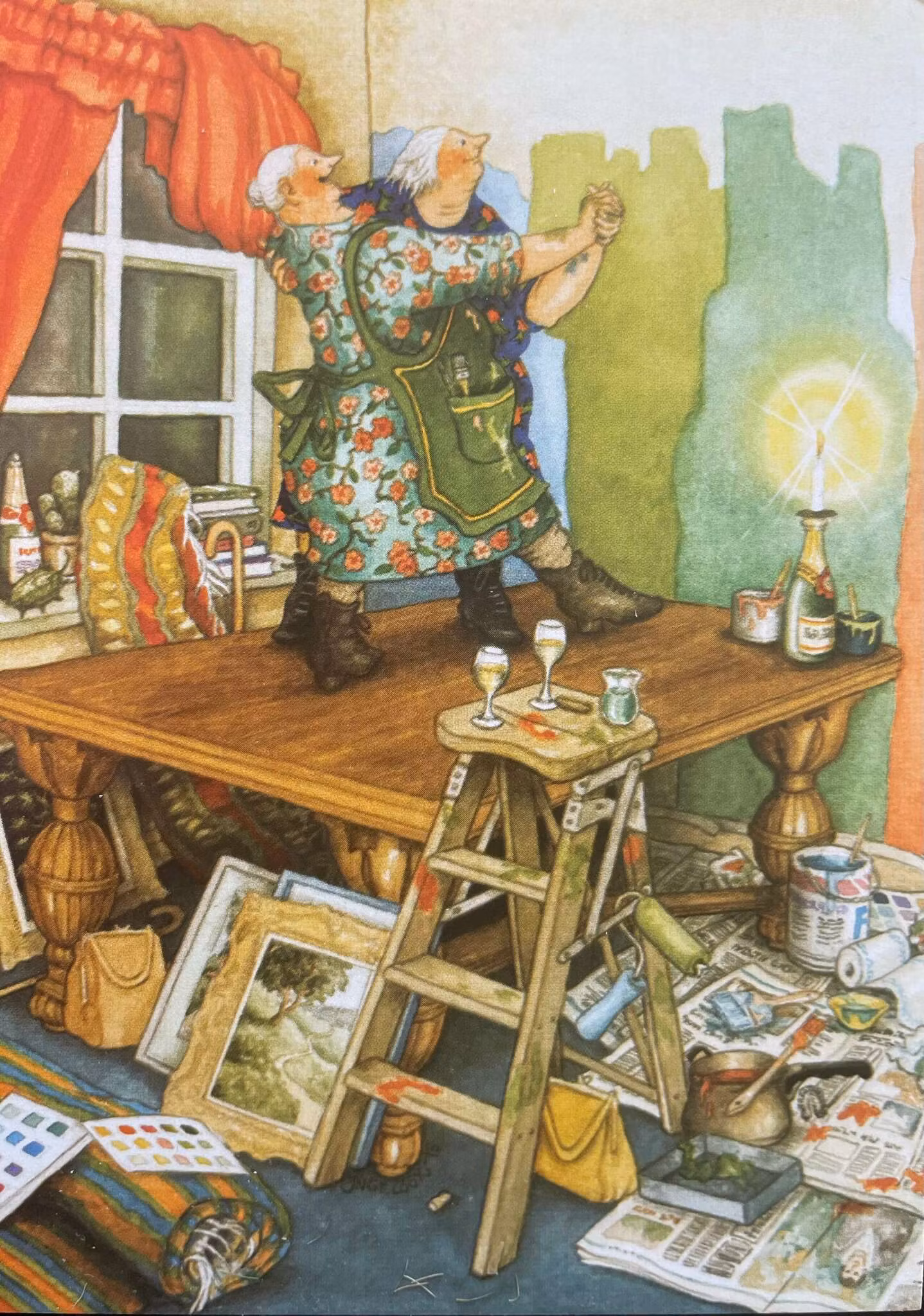 Lyckliga damer - Renovering - Vykort (Fraktfritt)