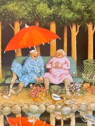 Enkelt Kort - Lyckliga damer - Mata fåglarna (Fraktfritt)