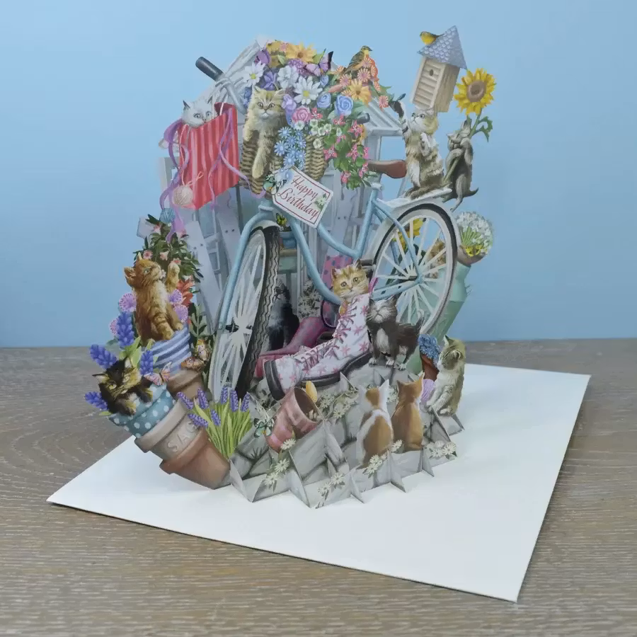 Magiskt gratulationskort - Kattungar vid cykeln (Fraktfritt)