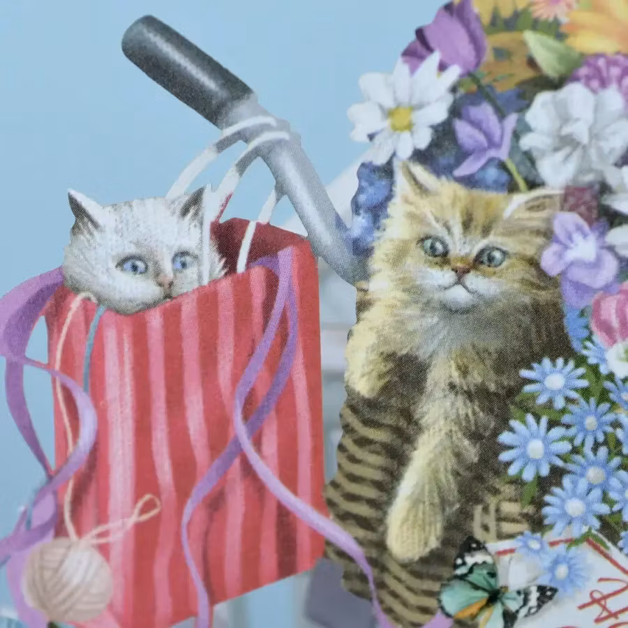 Magiskt gratulationskort - Kattungar vid cykeln (Fraktfritt)