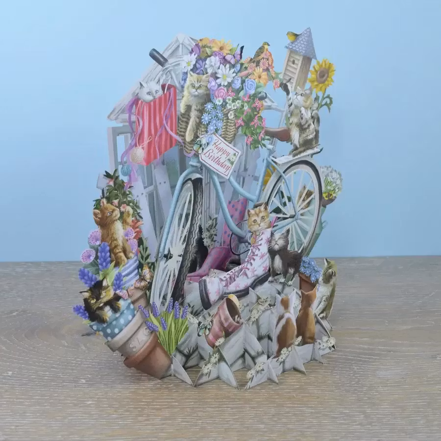 Magiskt gratulationskort - Kattungar vid cykeln (Fraktfritt)