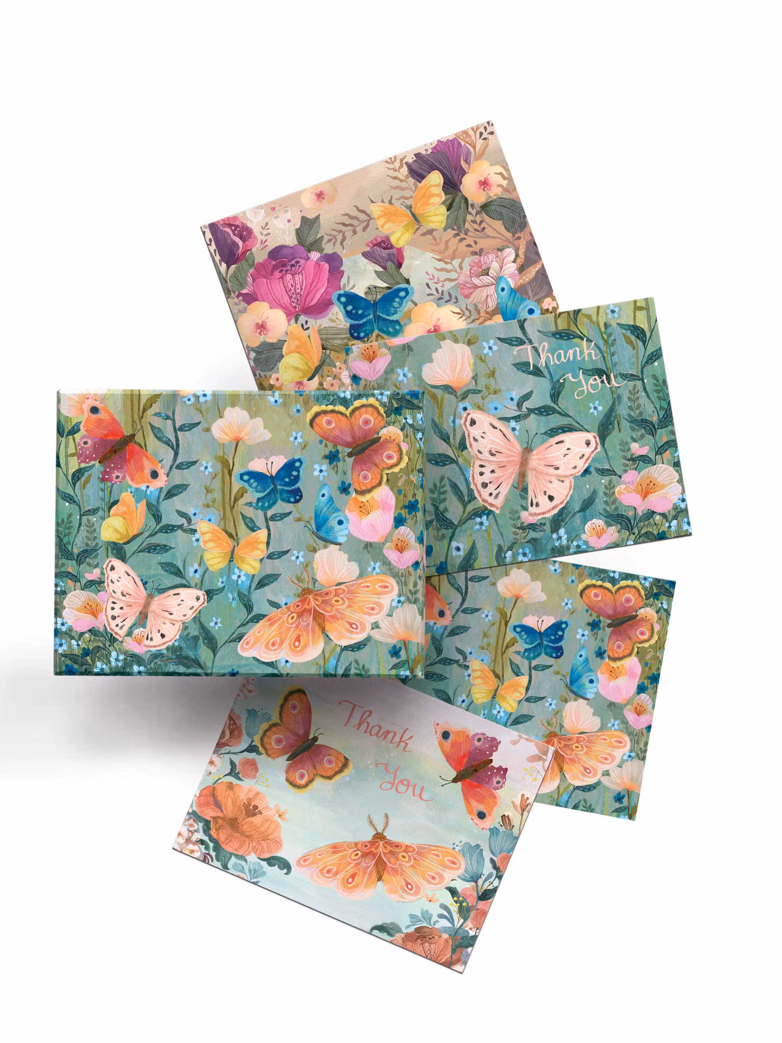 Förpackning med flera kort med kuvert - Blommor och fjärilar